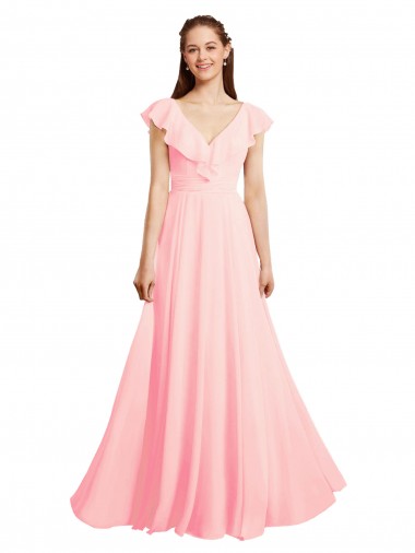 V-Neck Chiffon Cap Sleeves V-Back Pink Bridesmaid Dress / Evening Gowns Edinburgh