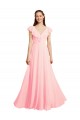 V-Neck Chiffon Cap Sleeves V-Back Pink Bridesmaid Dress / Evening Gowns Edinburgh