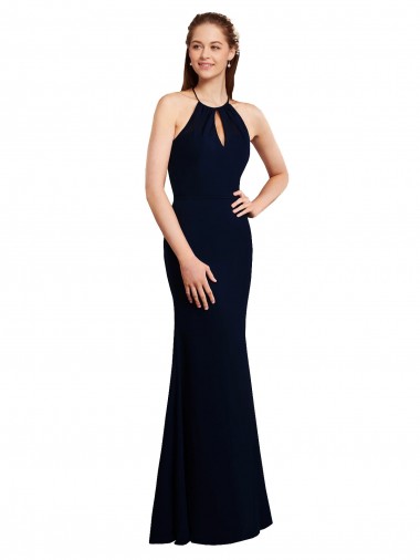 Halter Neck Soft Chiffon Sleeveless Criss Cross Open Back Dark Navy Bridesmaid Dress Edinburgh