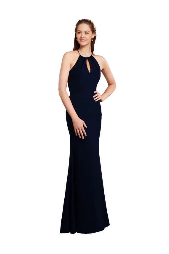 Halter Neck Soft Chiffon Sleeveless Criss Cross Open Back Dark Navy Bridesmaid Dress Edinburgh