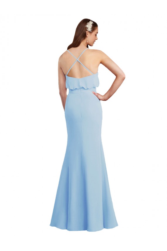 Spaghetti Straps Soft Chiffon Sleeveless Long Light Sky Blue Bridesmaid Dress Edinburgh