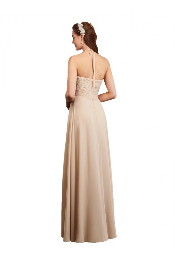 Halter Neck Soft Chiffon Sleeveless Low Back Champagne Bridesmaid Dress Edinburgh