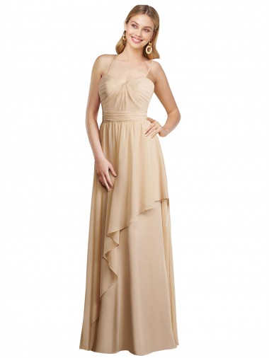 Spaghetti Straps Soft Chiffon Sleeveless Criss Cross Open Back Champagne Bridesmaid Dress Edinburgh