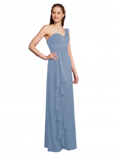 One Shoulder Chiffon Sleeveless Dusty Blue Formal Dress / Bridesmaid Dress Edinburgh