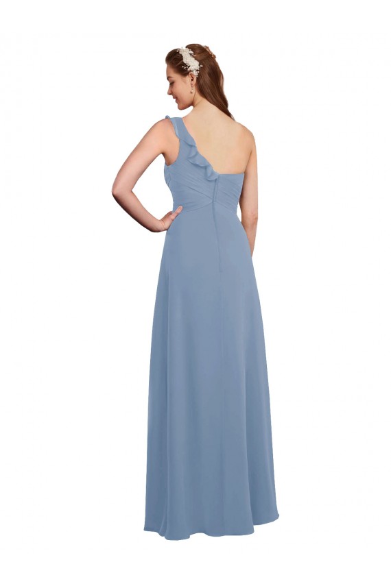 One Shoulder Chiffon Sleeveless Dusty Blue Formal Dress / Bridesmaid Dress Edinburgh