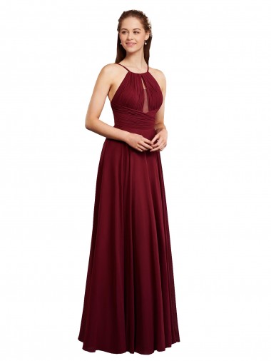 Spaghetti Straps Chiffon Sleeveless Open Back Burgundy Bridesmaid Dress / Evening Dress Edinburgh