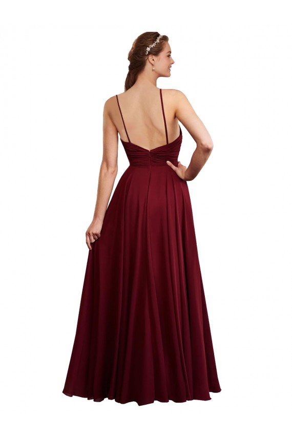 Spaghetti Straps Chiffon Sleeveless Open Back Burgundy Bridesmaid Dress / Evening Dress Edinburgh