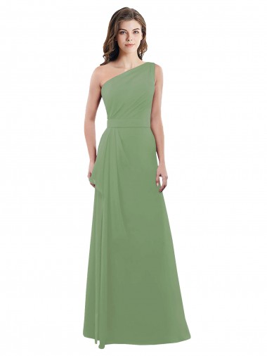 One Shoulder Soft Chiffon Sleeveless Seagrass Bridesmaid Dress Edinburgh