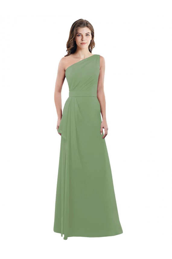 One Shoulder Soft Chiffon Sleeveless Seagrass Bridesmaid Dress Edinburgh