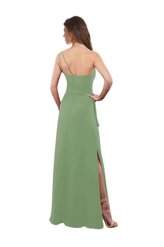 One Shoulder Soft Chiffon Sleeveless Seagrass Bridesmaid Dress Edinburgh