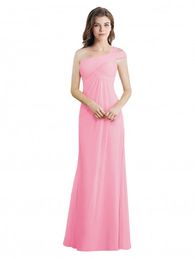 One Shoulder Chiffon Sleeveless Barely Pink Bridesmaid Dress Edinburgh