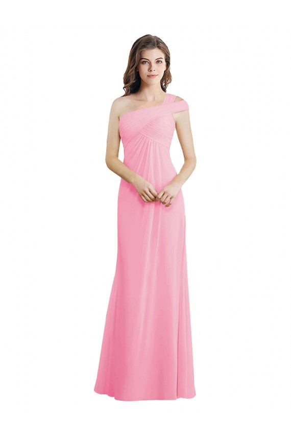 One Shoulder Chiffon Sleeveless Barely Pink Bridesmaid Dress Edinburgh