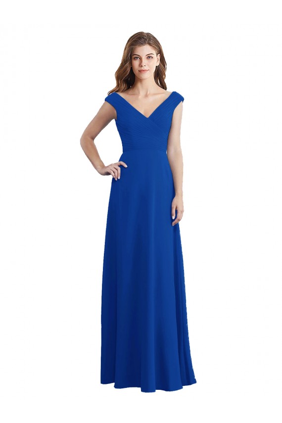 V-Neck Chiffon Sleeveless Royal Blue Bridesmaid Dress / Evening Dress Edinburgh