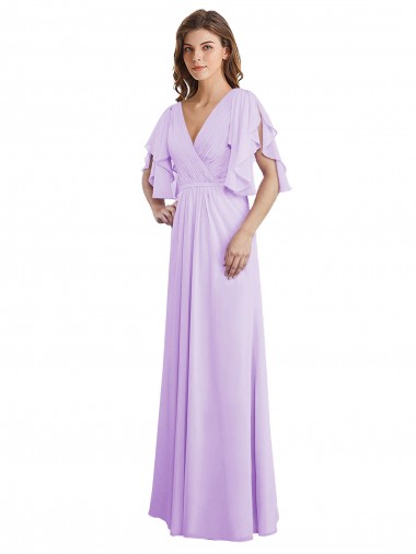 V-Neck Soft Chiffon Split Sleeves V-Back Lilac Bridesmaid Dress Edinburgh