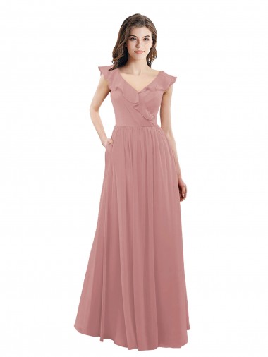 V-Neck Soft Chiffon Cap Sleeves V-Back Dusty Pink Bridesmaid Dress Edinburgh