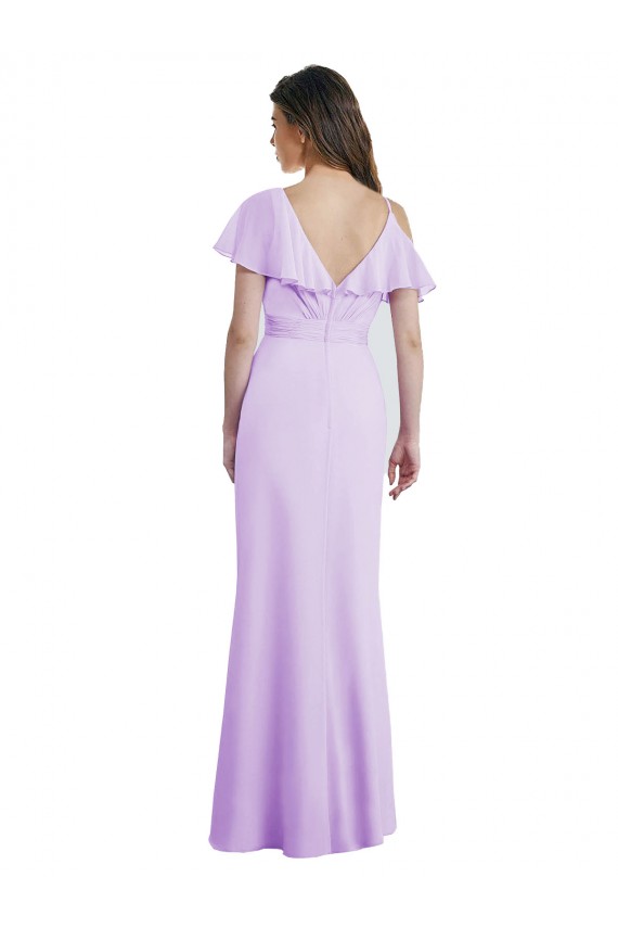 V-Neck Soft Chiffon Cold Shoulder V-Back Lilac Bridesmaid Dresses Edinburgh