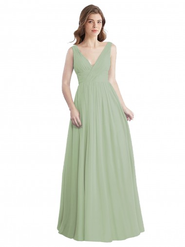 V-Neck Soft Chiffon Sleeveless V-Back Smoke Green Formal Dress / Bridesmaid Dress Edinburgh