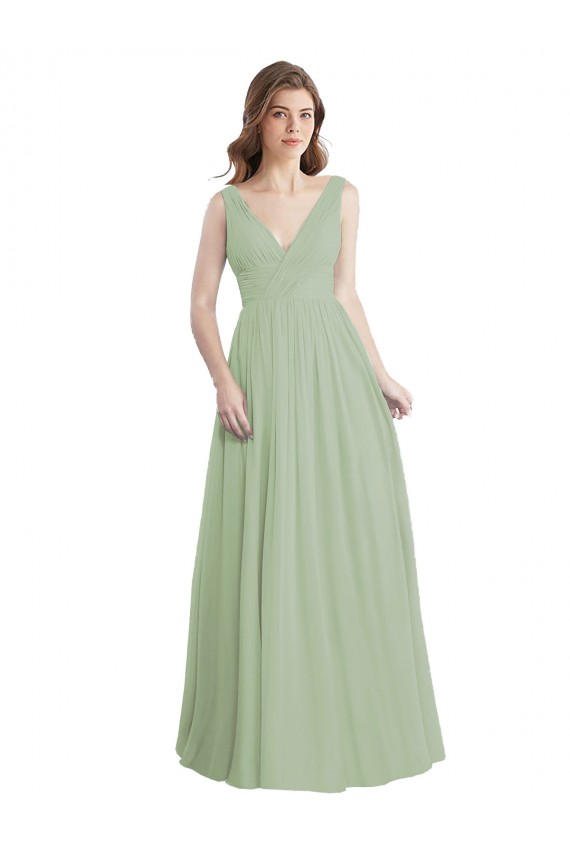 V-Neck Soft Chiffon Sleeveless V-Back Smoke Green Formal Dress / Bridesmaid Dress Edinburgh