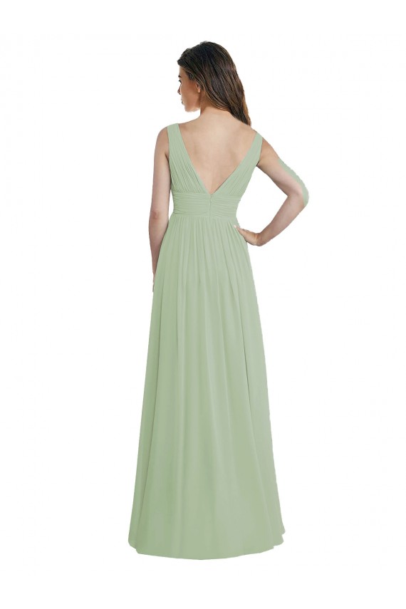 V-Neck Soft Chiffon Sleeveless V-Back Smoke Green Formal Dress / Bridesmaid Dress Edinburgh
