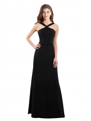 Halter Neck Soft Chiffon Sleeveless Open Back Black Bridesmaid Dress Edinburgh
