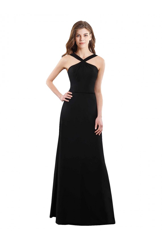 Halter Neck Soft Chiffon Sleeveless Open Back Black Bridesmaid Dress Edinburgh