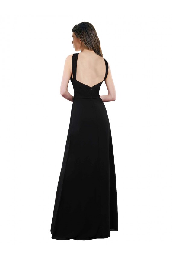 Halter Neck Soft Chiffon Sleeveless Open Back Black Bridesmaid Dress Edinburgh