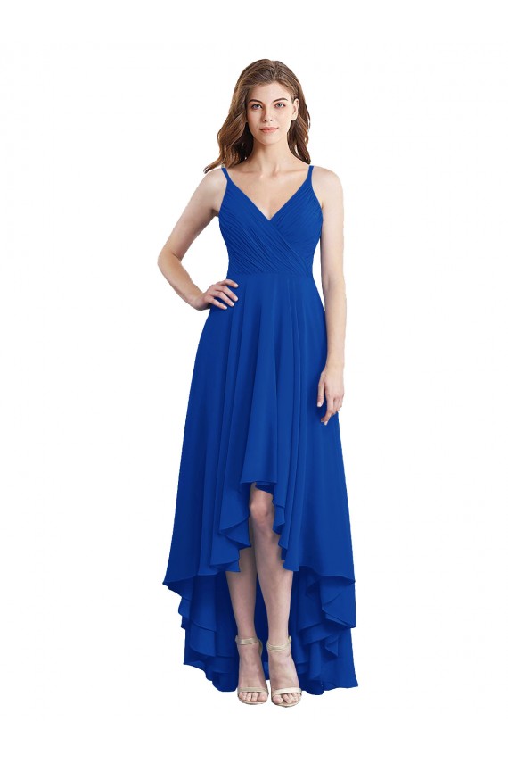 Spaghetti Straps Soft Chiffon Sleeveless Open Back Royal Blue High Low Bridesmaid Dress Edinburgh
