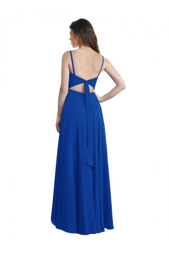 Spaghetti Straps Soft Chiffon Sleeveless Open Back Royal Blue High Low Bridesmaid Dress Edinburgh