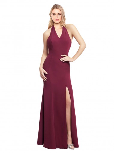Halter Neck Chiffon Sleeveless Long Burgundy Bridesmaid Dress Edinburgh