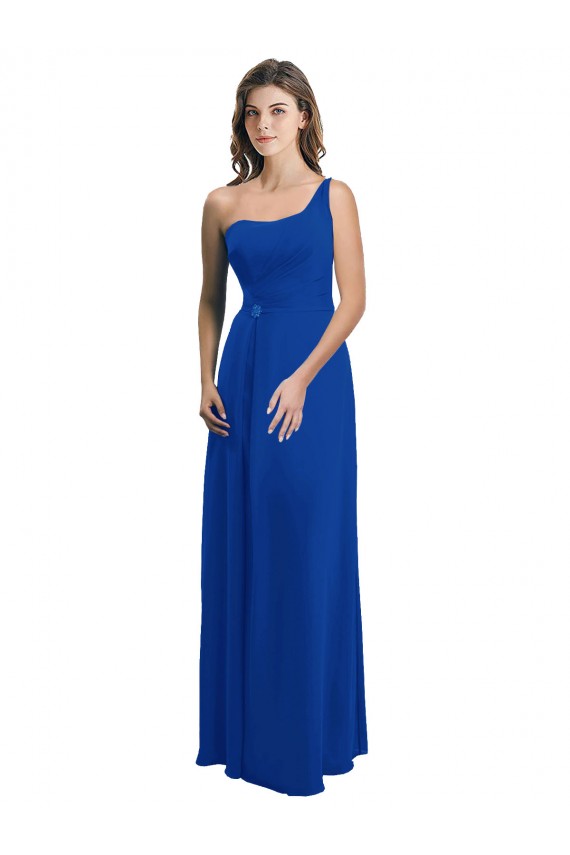 One Shoulder Soft Chiffon Sleeveless Low Back Royal Blue Bridesmaid Dress Edinburgh