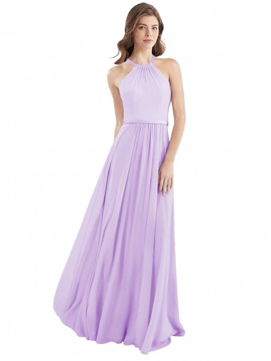 Halter Neck Chiffon Sleeveless Lilac Bridesmaid Dress / Evening Dress Edinburgh