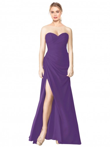 Sweetheart Soft Chiffon Sleeveless Low Back Plum Purple Bridesmaid Dress Edinburgh
