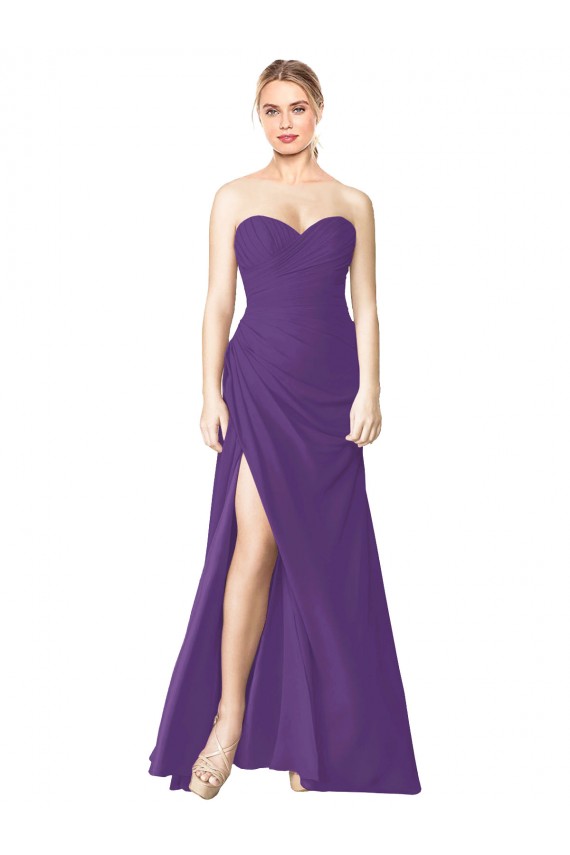 Sweetheart Soft Chiffon Sleeveless Low Back Plum Purple Bridesmaid Dress Edinburgh