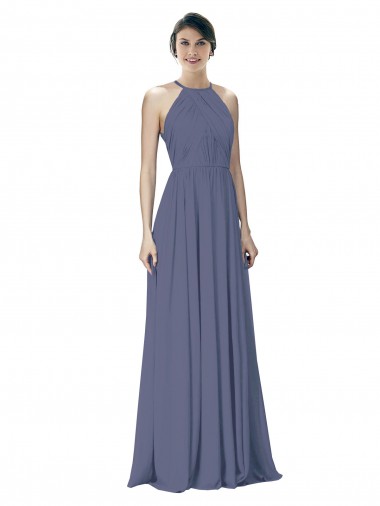 Halter Neck Soft Chiffon Sleeveless Open Back Silver Stone Formal Dress / Bridesmaid Dress Edinburgh