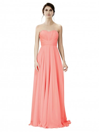 Strapless Soft Chiffon Sleeveless Peach Bridesmaid Dress Edinburgh