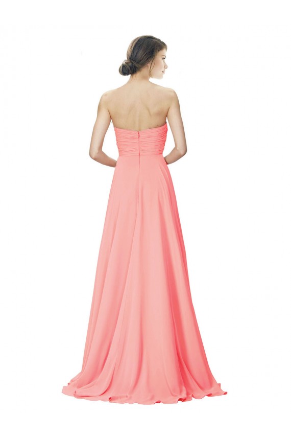 Strapless Soft Chiffon Sleeveless Peach Bridesmaid Dress Edinburgh