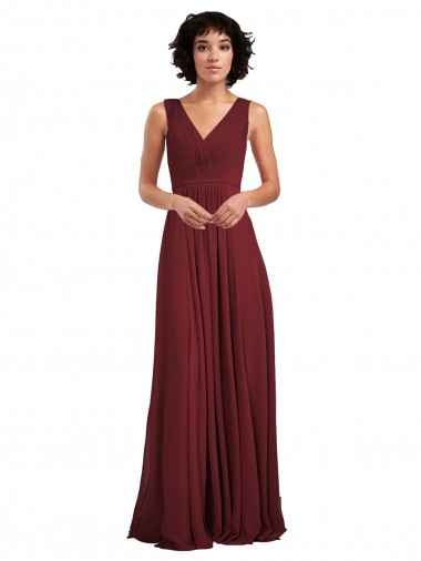 V-Neck Soft Chiffon Sleeveless Long Burgundy Bridesmaid Dress Edinburgh