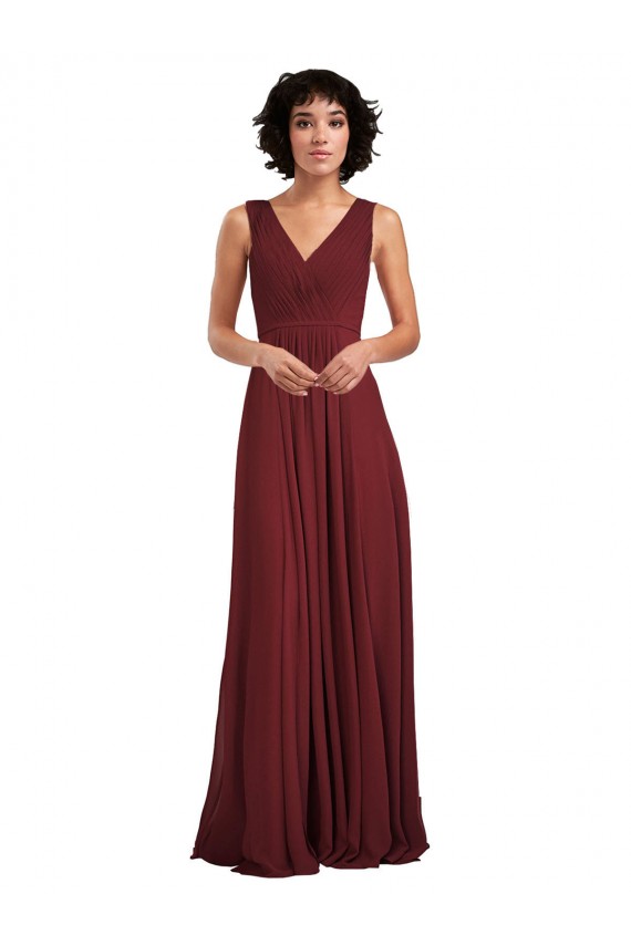 V-Neck Soft Chiffon Sleeveless Long Burgundy Bridesmaid Dress Edinburgh