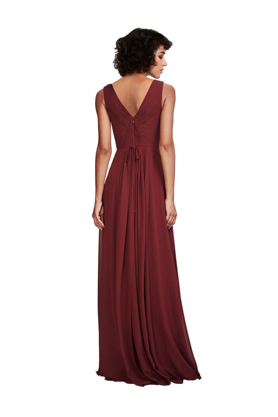 V-Neck Soft Chiffon Sleeveless Long Burgundy Bridesmaid Dress Edinburgh