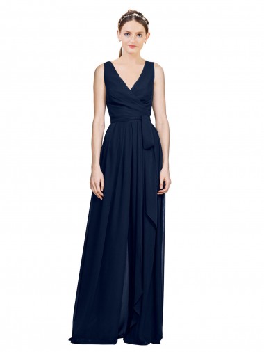 V-Neck Chiffon Sleeveless Dark Navy Wedding Party Dress Edinburgh