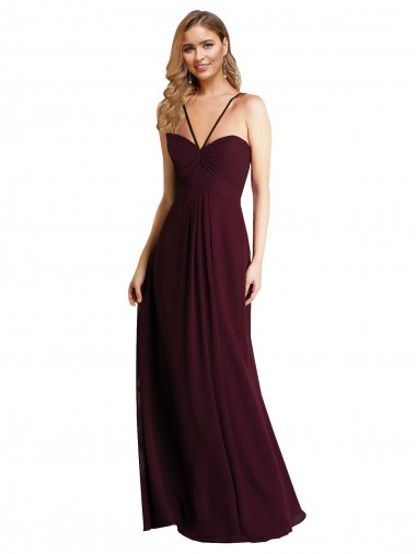Spaghetti Straps Chiffon Sleeveless Open Back Burgundy Gold Wedding Party Dress Edinburgh