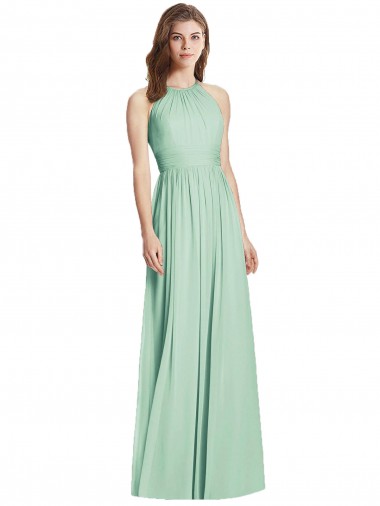 Halter Neck Soft Chiffon Sleeveless Open Back Mint Green Semi Formal Evening Dress / Bridesmaid Dress Edinburgh