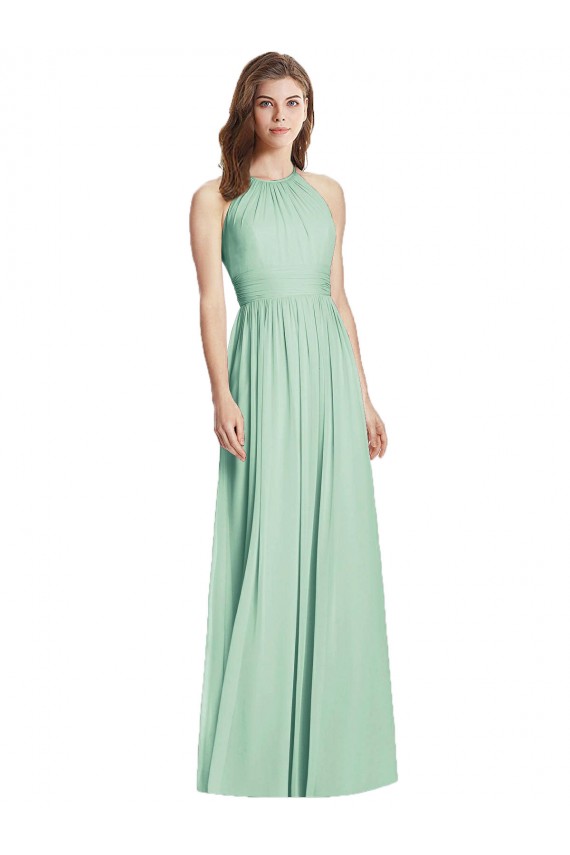 Halter Neck Soft Chiffon Sleeveless Open Back Mint Green Semi Formal Evening Dress / Bridesmaid Dress Edinburgh