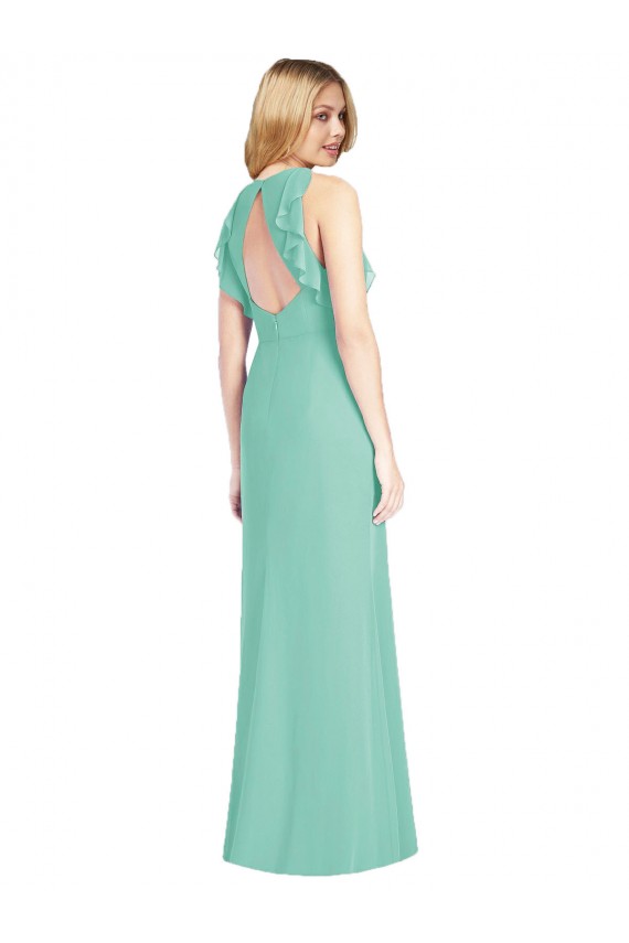 Jewel Neck Soft Chiffon Sleeveless Open Back Jade Bridesmaid Dress Edinburgh
