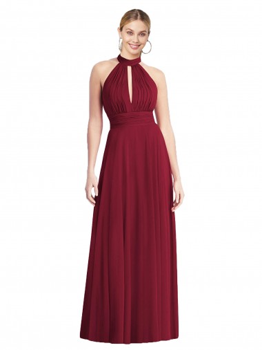 Halter Neck Soft Chiffon Sleeveless Open Back Burgundy Semi Formal Evening Dress / Bridesmaid Dress Edinburgh