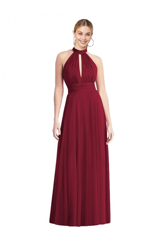 Halter Neck Soft Chiffon Sleeveless Open Back Burgundy Semi Formal Evening Dress / Bridesmaid Dress Edinburgh