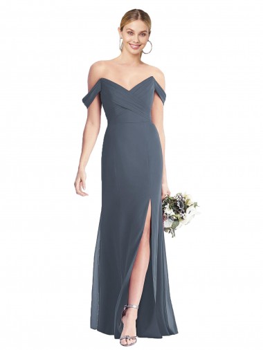 Off the Shoulder Soft Chiffon Sleeveless Low Back Silver Stone Bridesmaid Dress Edinburgh