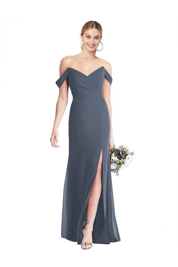 Off the Shoulder Soft Chiffon Sleeveless Low Back Silver Stone Bridesmaid Dress Edinburgh