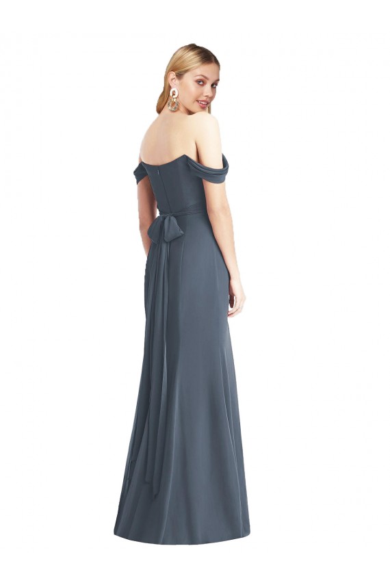 Off the Shoulder Soft Chiffon Sleeveless Low Back Silver Stone Bridesmaid Dress Edinburgh