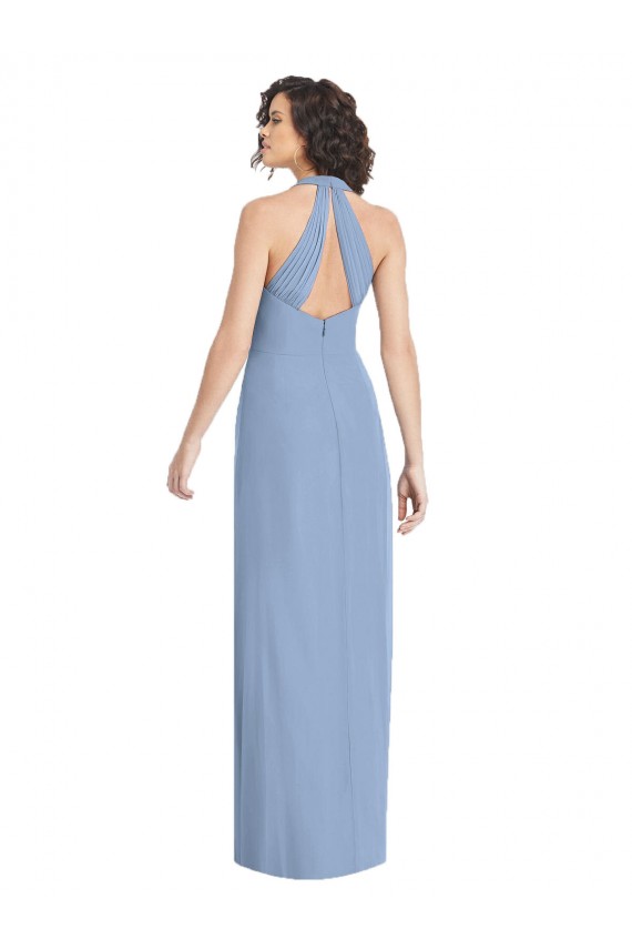 Halter Neck Soft Chiffon Sleeveless Open Back Dusty Blue Formal Evening Gown / Bridesmaid Dress Edinburgh